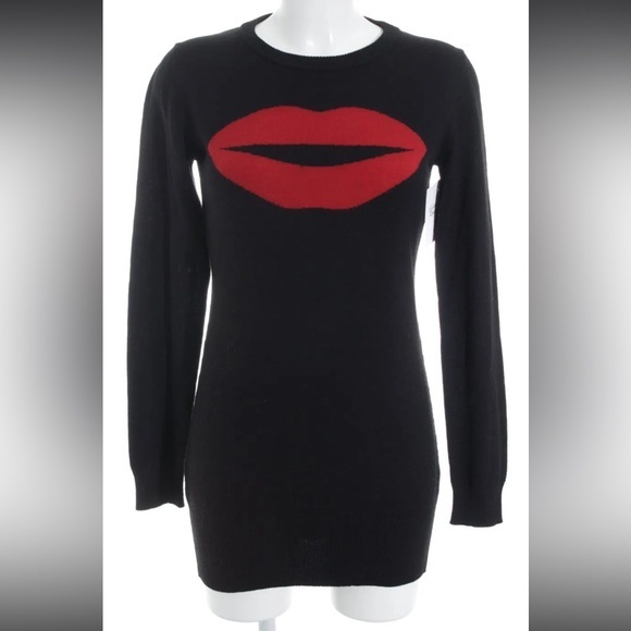 Fiorucci Red Lips Sweater Dress Wool Blend Black - Picture 1 of 7